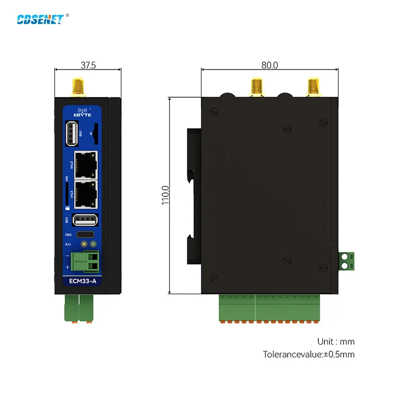 T536 Industrial Computer Edge Computing CDSENET ECM33-A06 Dual Gigabit Ethernet WIFI Bluetooth RJ45 RS232 RS485 CAN FD DC 9-36V