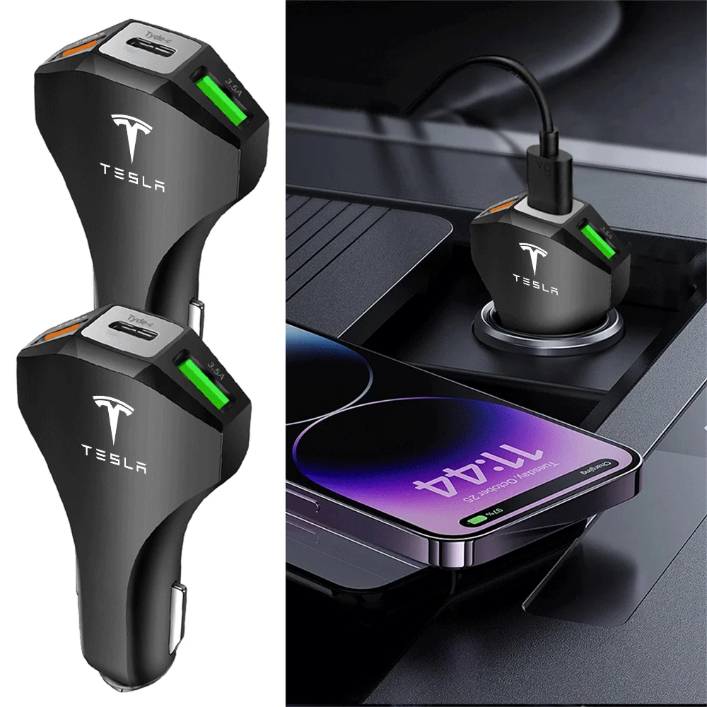 

USB Car Charger Type C Fast Charging Phone Adapter Socket for Tesla Model 3 Model S Model X Model Y Roadster SpaceX Cybertruck