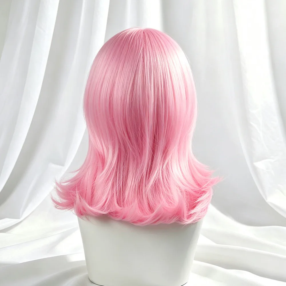 Synthetic Hair Woman's Wig 14inch Pink Wig with Bangs High Quality Wigs Woman Cosplay Natural Looking Wigs for Woman