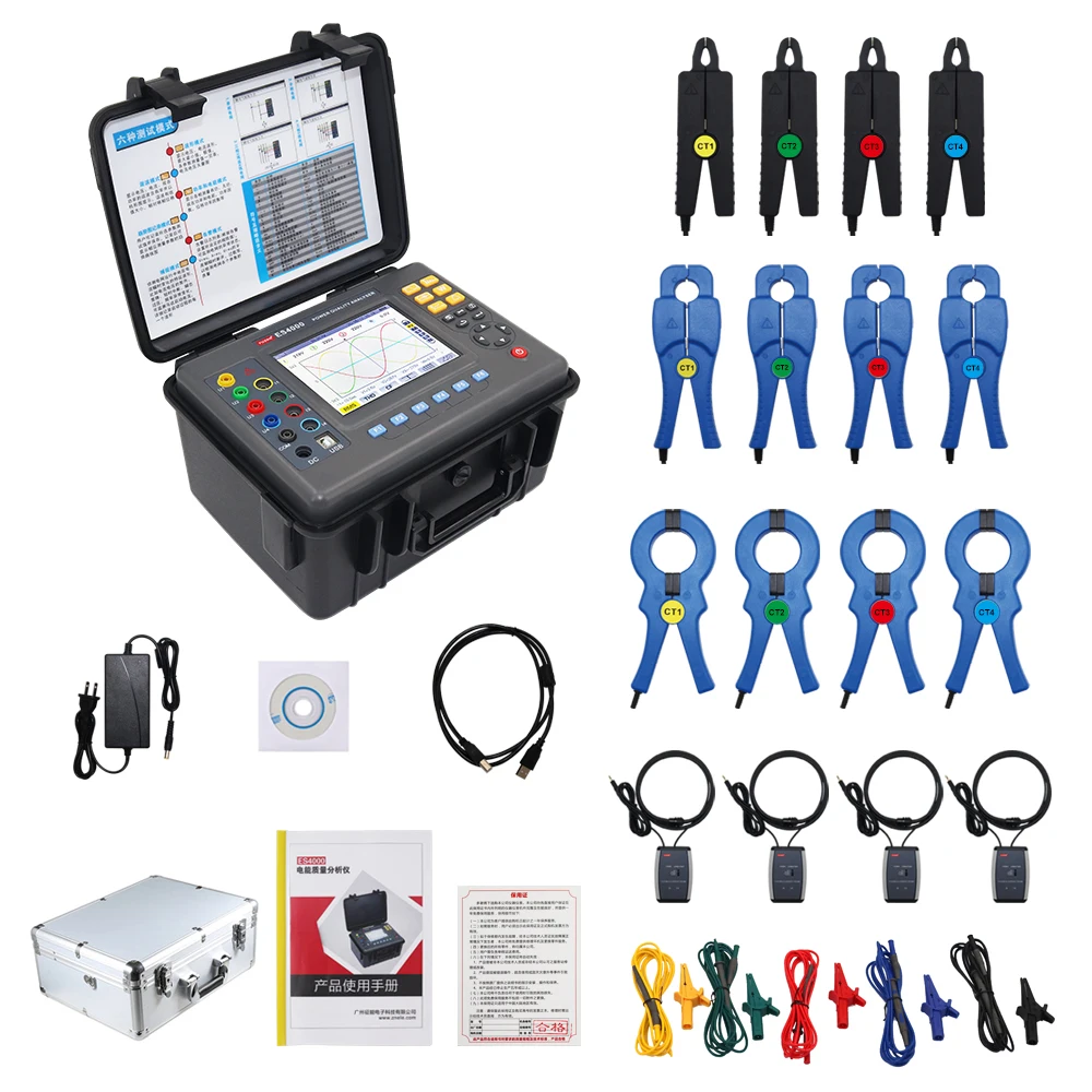 ES4000 Full Electrical Inrush Current 10mA-6000A Tester Transformer Power Quality Analyzer 4 Channels Phase Voltage 1.0V-1000V