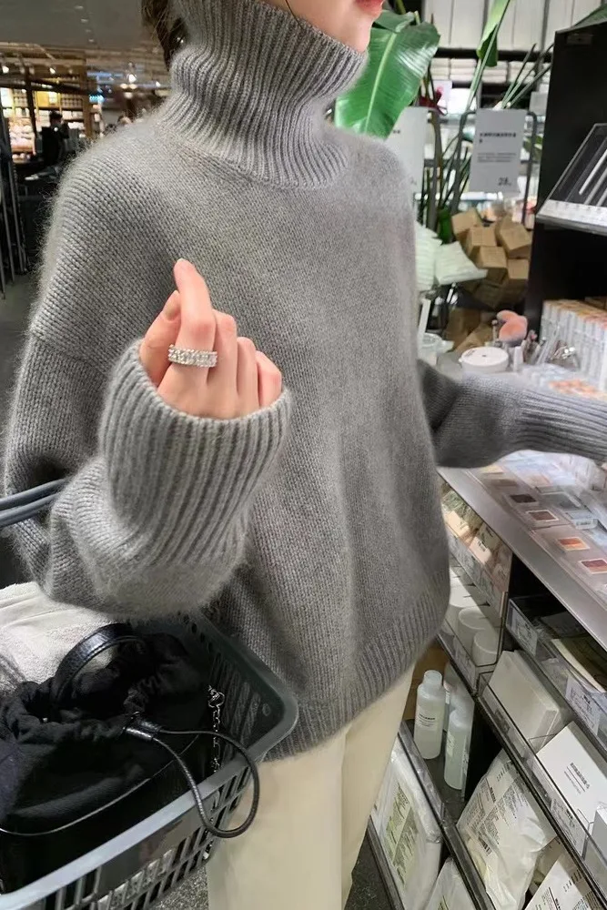 Prendas de abrigo de Color sólido con cuello alto para mujer, suéter de punto básico sencillo, suave y pegajoso, estilo coreano, otoño e invierno