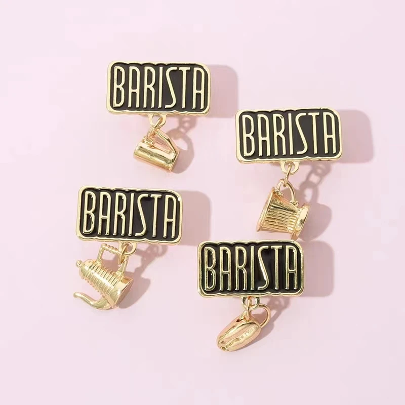 Coffee Barista Enamel Pin Brooch Badge Lapel Clothes Sweather Coffee Bean Cup Hat Backpack Accessories Jewelry Gifts Wholesale