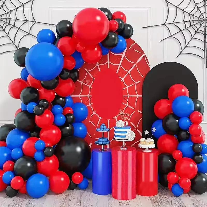 Kit de Guirnalda de Globos de Látex Rojos, Negros y Azul Rey de 95 Piezas para Fiesta de Superhéroes, Cumpleaños de Niños, Decoración de Graduación