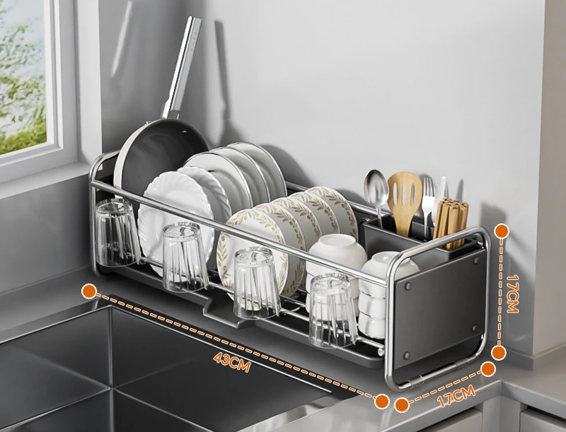 Kitchen Dish Drying Rack,Sink Metal Narrow Storage Organizer,Stainless Steel Shelf,Multifunctional Bowl Plates Tableware Drainer