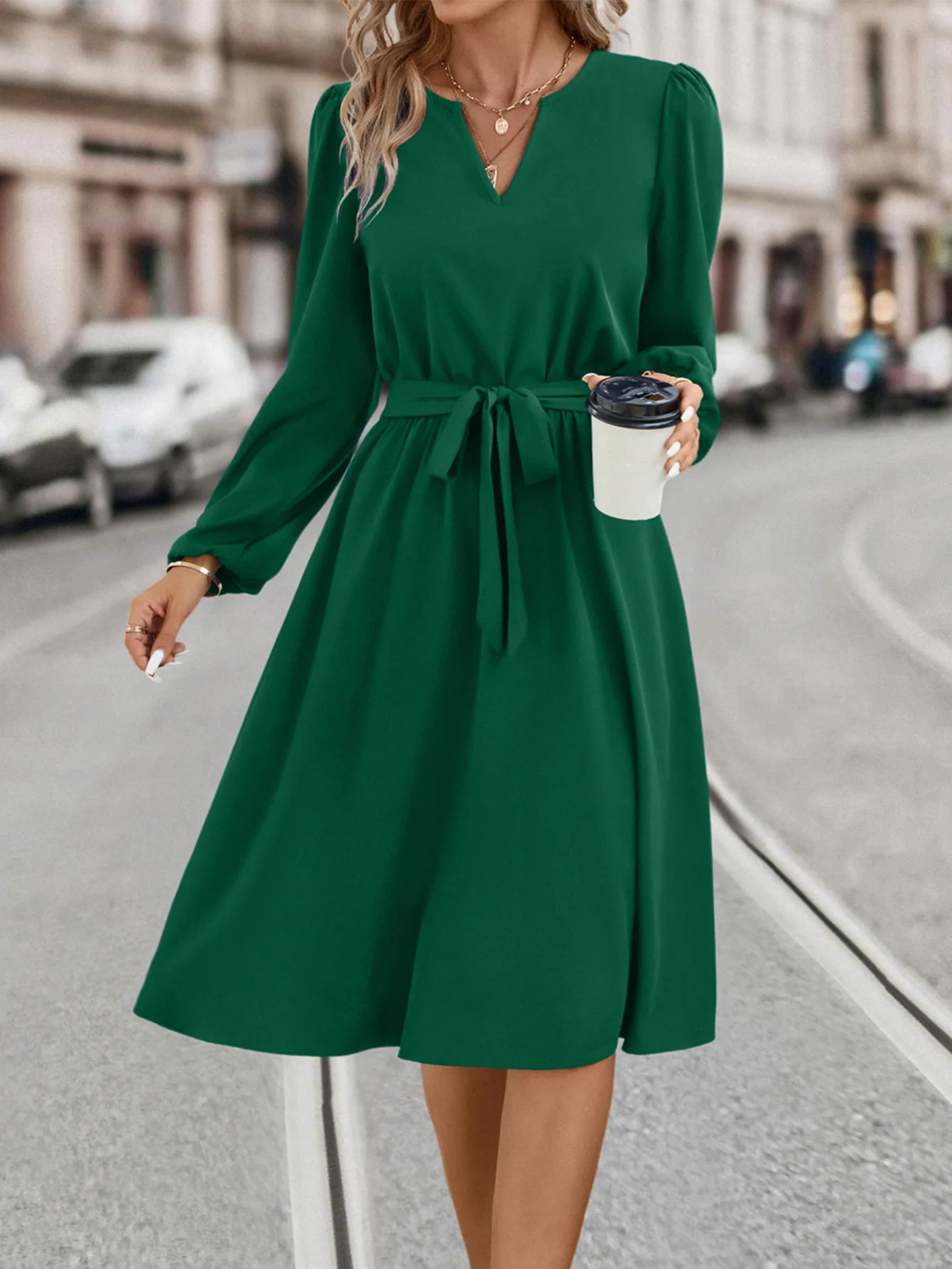 New women's fresh and sweet long-sleeved V-neck casual dress with luxurious high quality vestidos de fiestas elegantes mujer