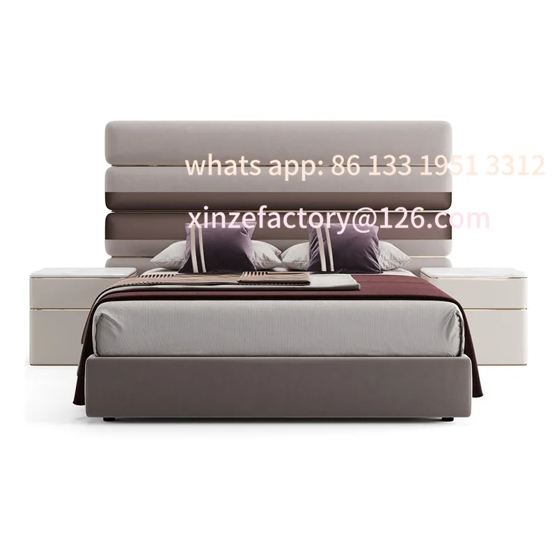 

Customizable Italian light luxury fabric double bed meters large flat master bedroom high bedside bed