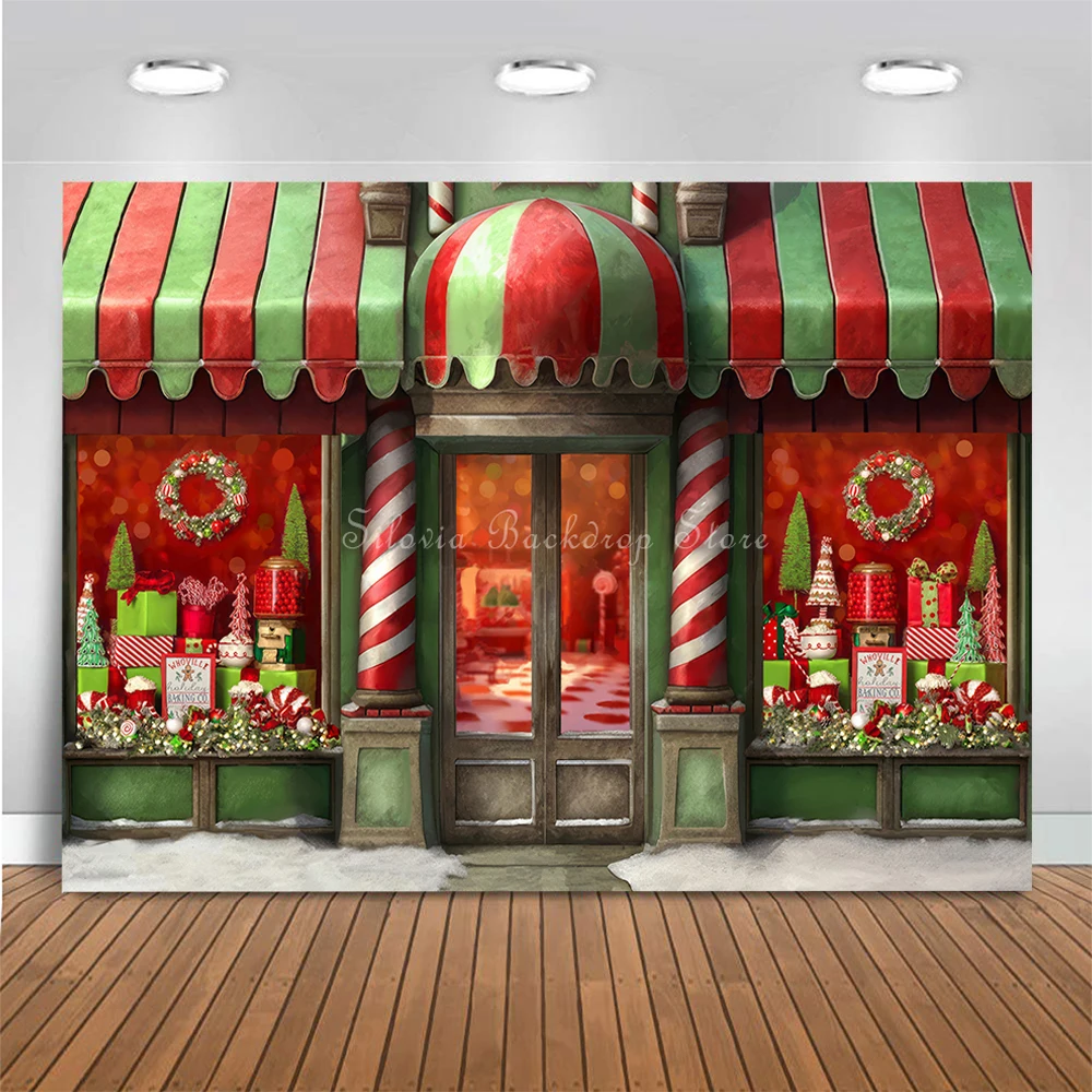 Christmas Candy Store Photo Background Snow Dream Fairy Tale Street Backdrop Kids Portrait Photo Studio Props Photography Cloth