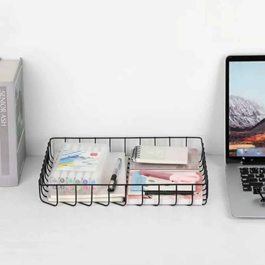 Multipurpose A4 File Tray Wire Desk Organizer - Elegant Letter Size Documents Storage Basket for Office, Cosmetics, Bathroom
