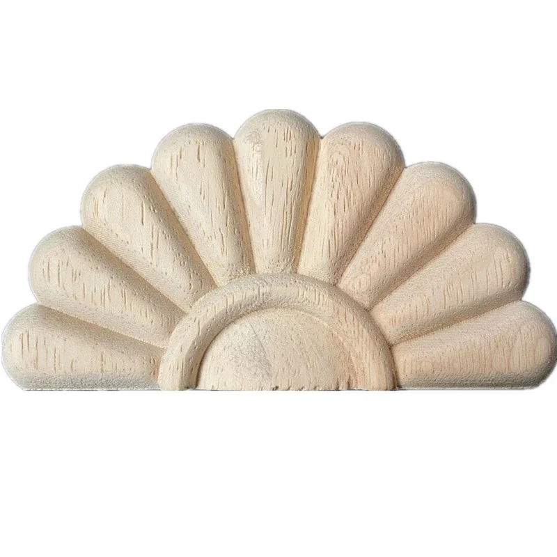 2PCS 14cm Exquisite Wood Carved Onlay Appliques for Furniture Cabinet Unpainted Wooden Mouldings Decal Decoration