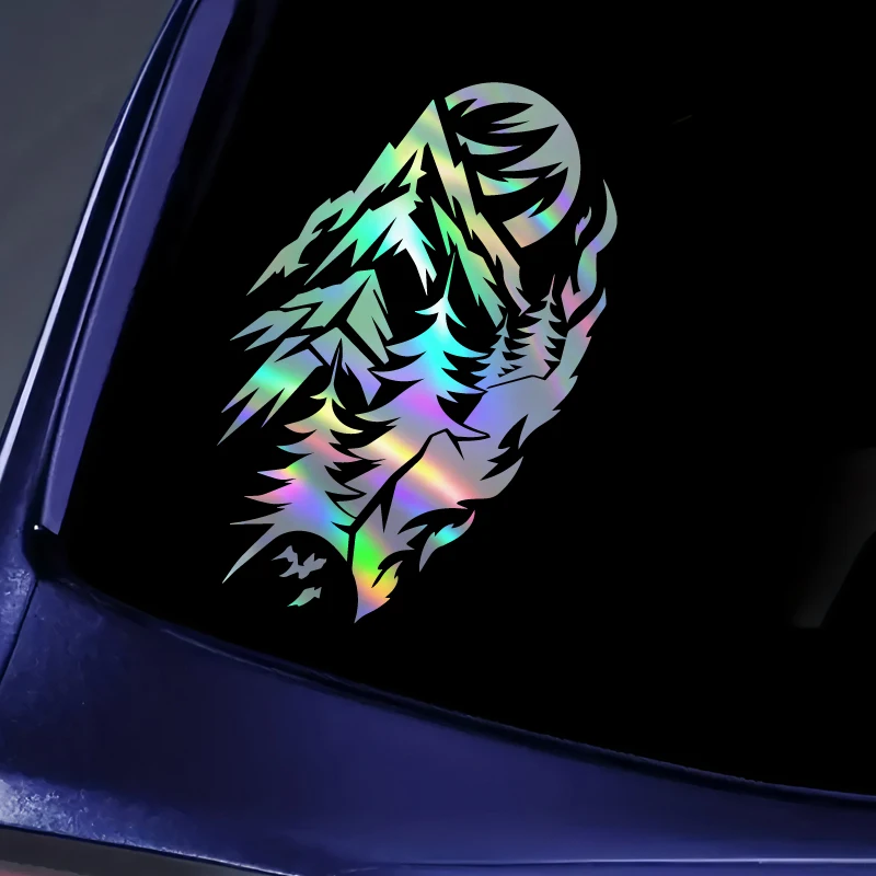 Nature Landscape Mountain Tree Car Sticker, Waterproof Vinyl Decal for Car Window, Cool Auto Body Decor, Multiple Color Options