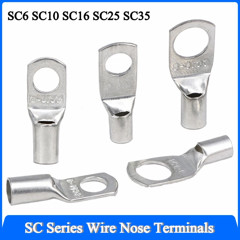 SC Type Wire Nose Terminal SC6 SC10 SC16 SC25 SC35 Bare Copper Battery Block Lugs Hole ID6/8/10/12mm Crimp Wire Connector