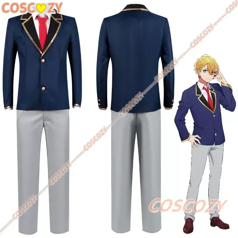 Anime Oshi No Ko Aqua Cosplay Costume parrucca Hoshino Akuamarin giacca pantaloni blu uniforme evento Anime Party Men Outfit Suit