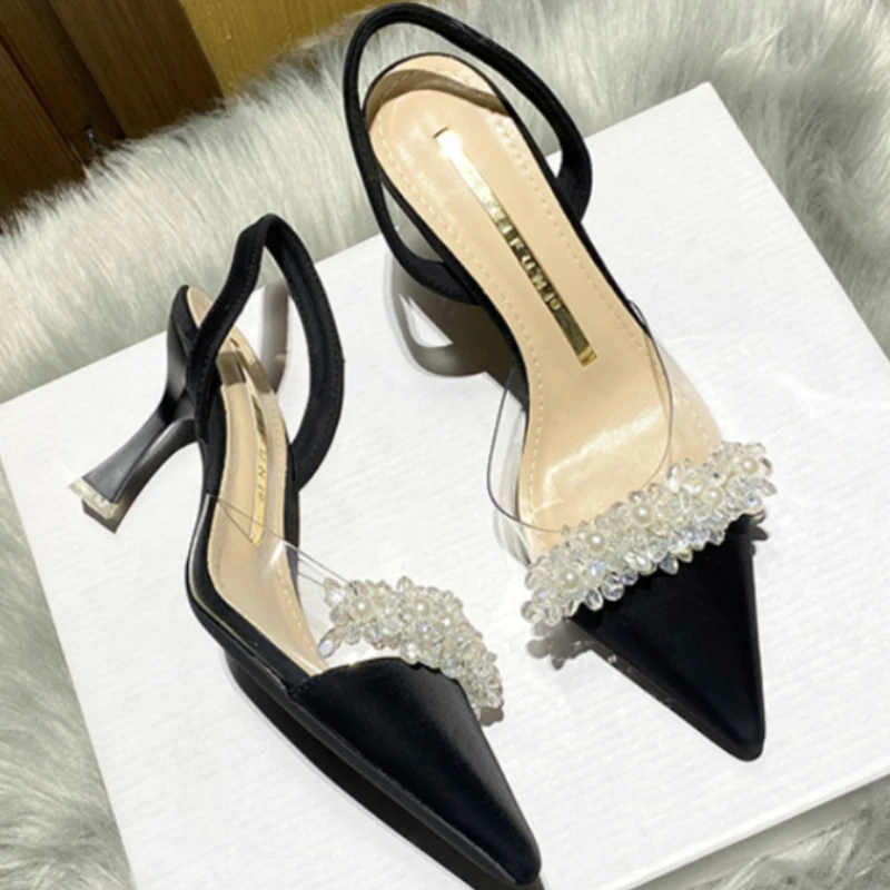 Women Slingback High Heels Summer Luxury Sandals Women Designers Elegant Pointed Toe High-heeled Sandals Transparent Party Shoes