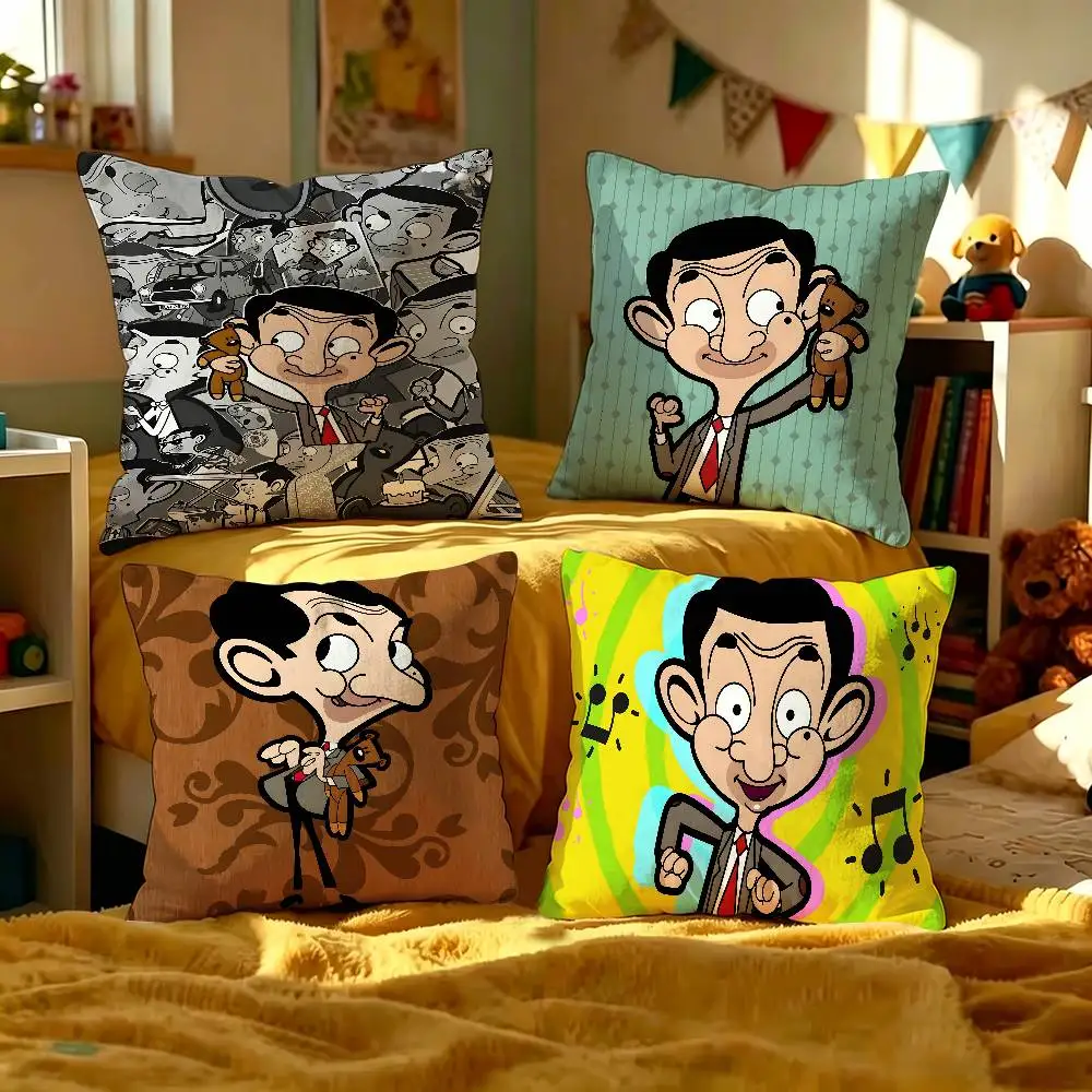 M-Mr.Bean Cartoon Cushion Cover Inches Farmhouse Decor Home Throw Pillow Covers for Couch Decorations