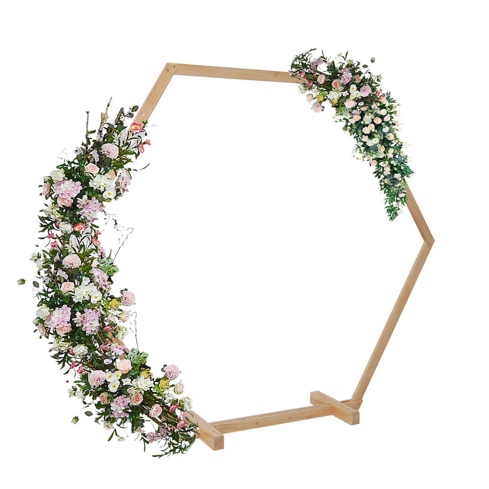 

z Hexagonal Wooden Wedding Ceremony Arch Bridal Party Backdrop Arch Stand Garden Arbor for Outdoor Weddings, Flowers Garland