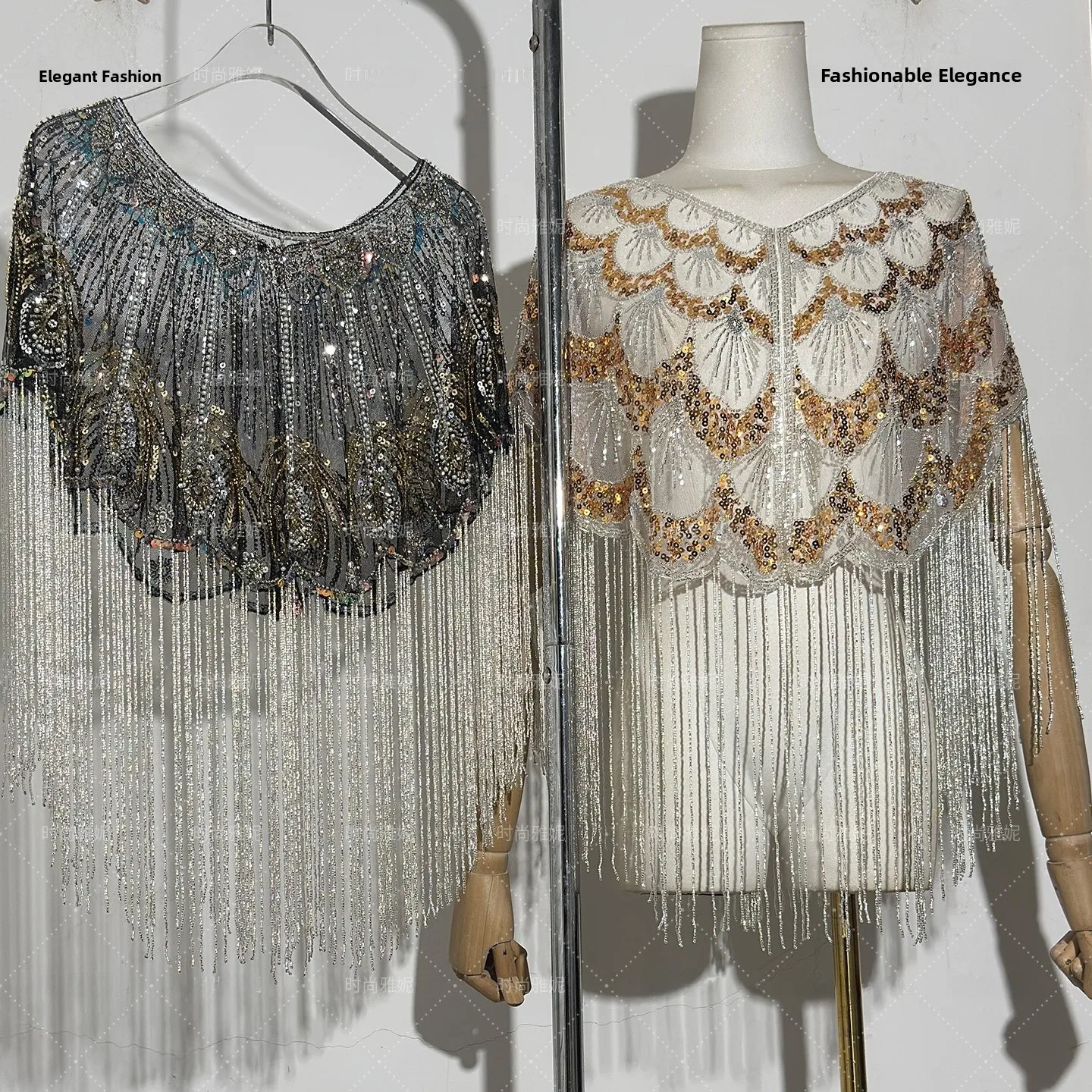 

Faionable Yan Heavy Work Sequin Pearl Loose Casual Sle oulder awl Top Performances ular Internet Celebri Clothing