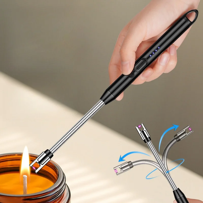 360 ° Tubo in acciaio senza saldatura Accensione a impulsi antivento Accendino di ricarica USB Accenditore da cucina per barbecue all\'aperto