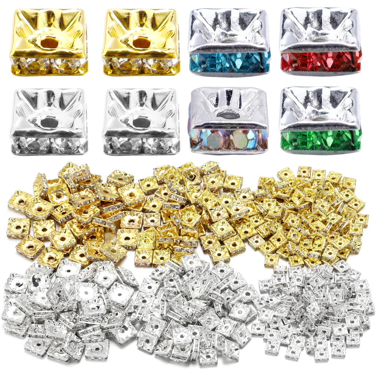 30 sztuk/partia 6/8mm Rhinestone Rondelle kryształowe kwadratowe luźne koraliki dystansowe do tworzenia biżuterii DIY bransoletka akcesoria naszyjnikowe