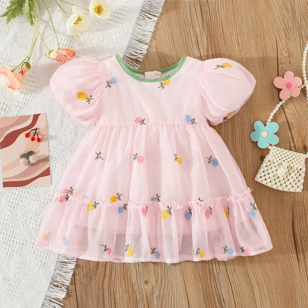 Baby Girl Summer Floral Print Bow Dress Girl Korean Version Bubble Sleeve Dress