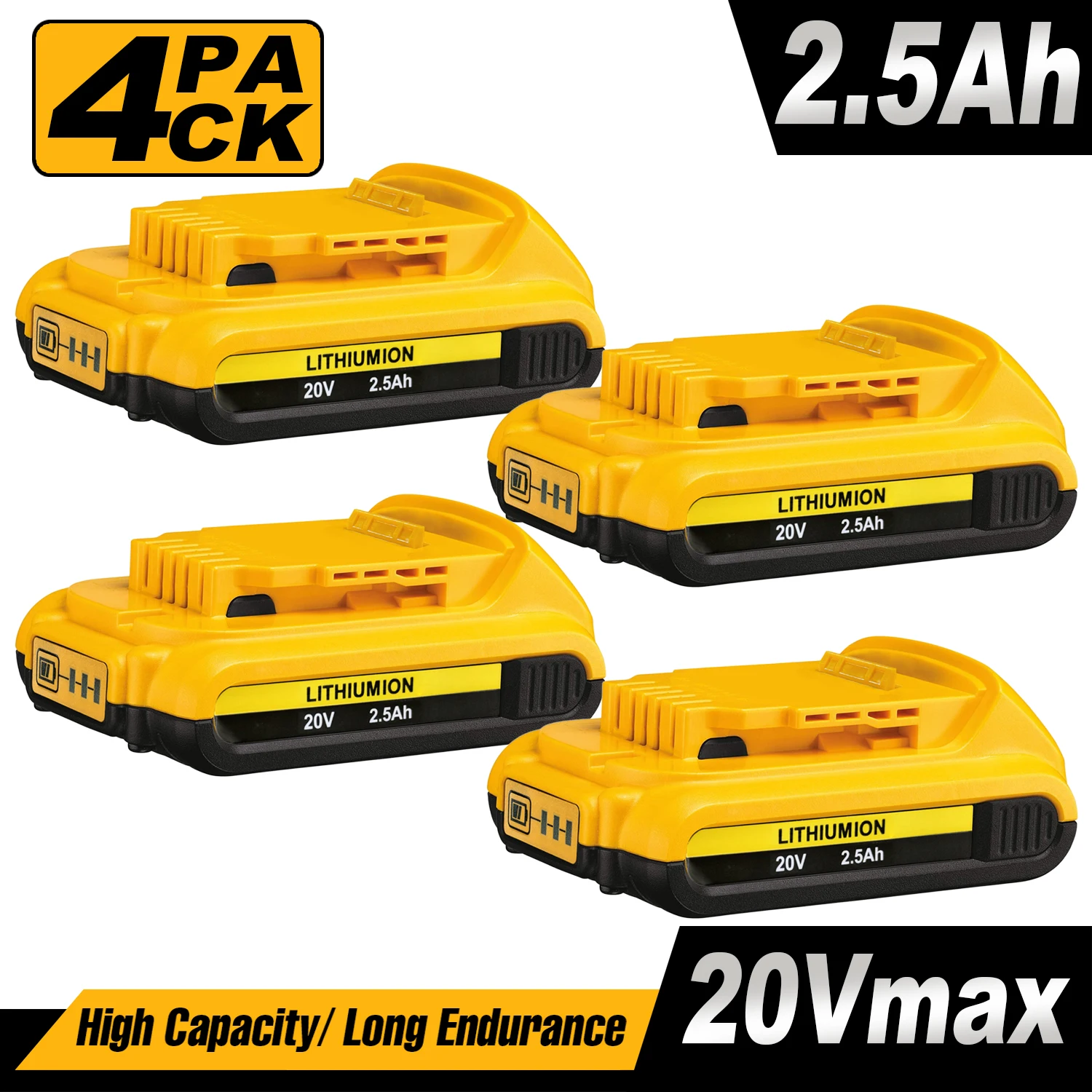 Replacement Battery Pack for DeWalt 20V Power Tools — Model DCB203 (2.5Ah Capacity). Portable and Convenient for Use; Compatible with DeWalt Power Tool Models DCB200 through DCB210.