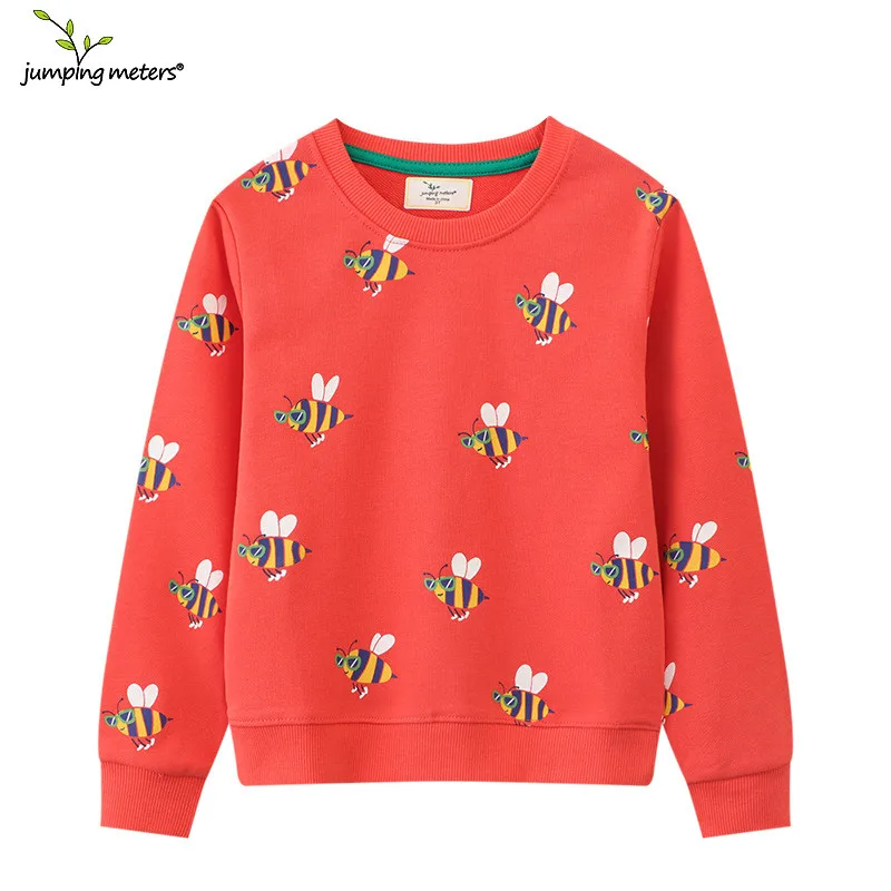 Jumping Meters 2023 New Designs Bees Print Girls Sweatshirts For Autumn Spring Kids Long Sleeve Hooded Shirts Costume Baby Wear