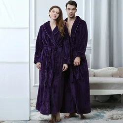 Autumn Winter Thick Flannel Couple's Long Robe Sleepwear Warm Coral Fleece Bathrobe Loungewear Loose Casual Home Wear Nightwear