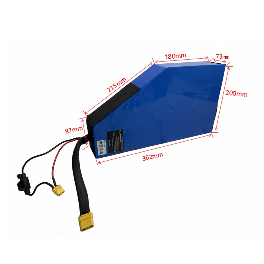 72V 20AH Electric Bike Triangle Lithium Battery Pack, 72V 2000W 45A 50A BMS 3000W 80A BMS Lithium Battery with 72V 5A Charger