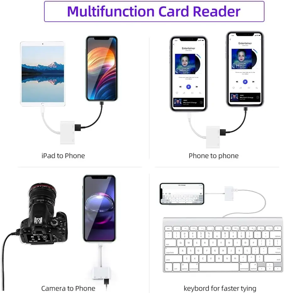 OTG 3-in-1 TF SD-kaartlezer Datatransmissie Splitter Camera Reader Adapter voor iPhone 15 14 13 12 11 XR Pro Max XR Android