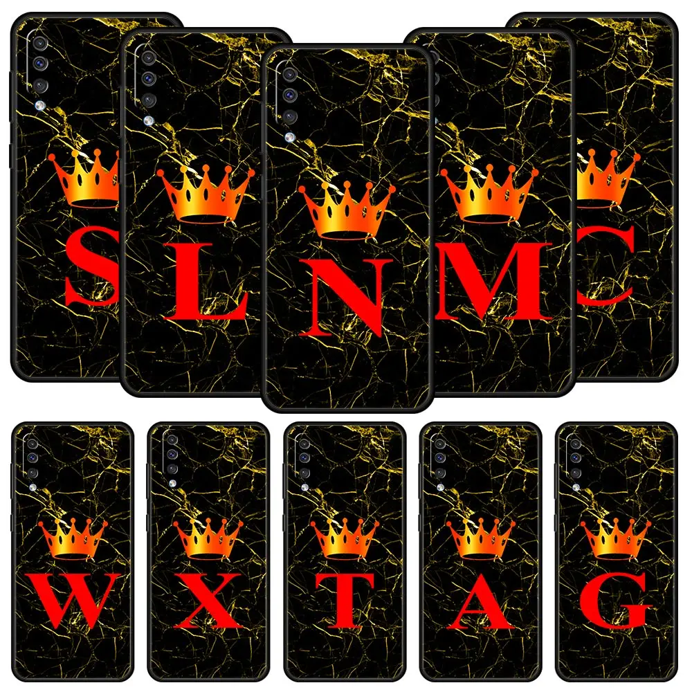 Phone Case For Samsung A56 A36 A26 A24 A12 A14 A16 A50 A70 A22 A32 A34 A54 A42 A52 5G A06 Cover Luxury Marble Letter A B Crown