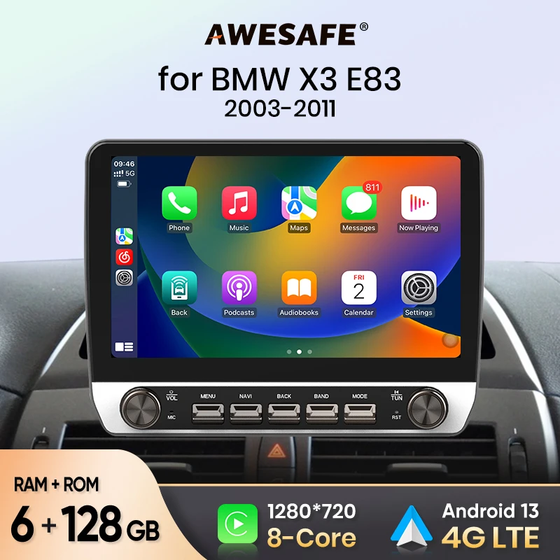 AWESAFE Car Radio for BMW X3 E83 2003 2005- 2011  Wireless Carplay for Apple Android Auto Stereo with Buttons Multimedia GPS 4G