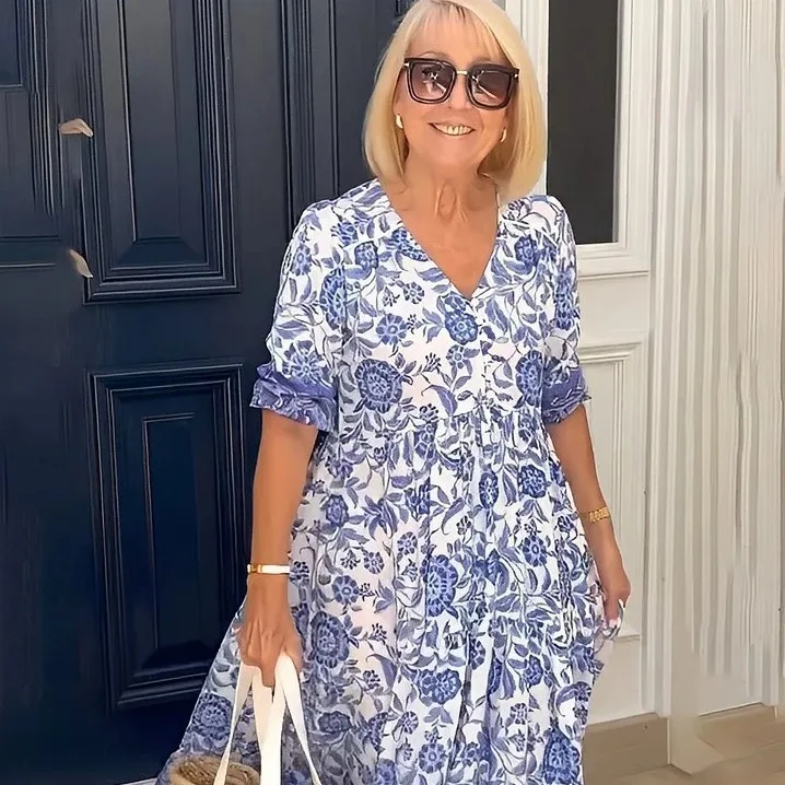 

2025 Summer Temperament Commuter Long Floral Tie-dye Printed Dress