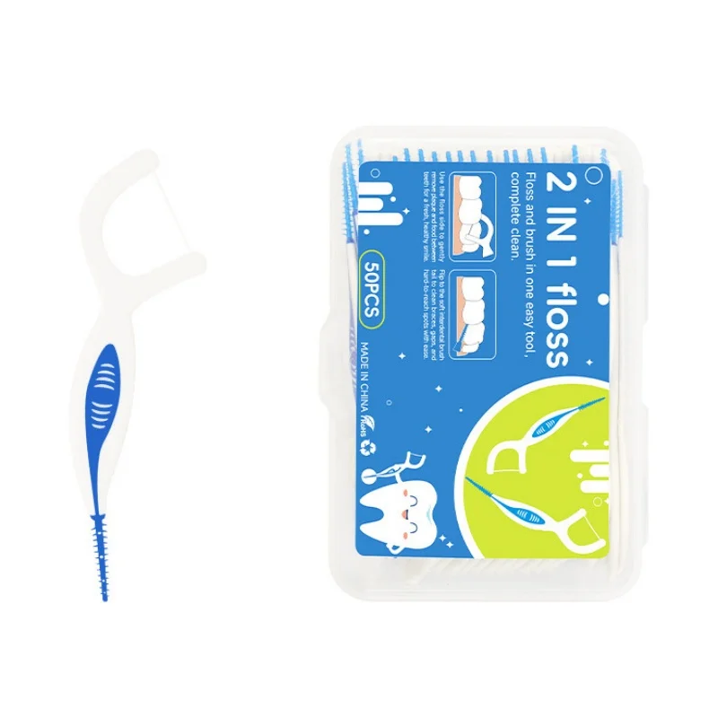 

50 Pcs/Box Orthodontic Floss Rod & Silicone Interdental Brush, Dental Brace Cleaning Brushes, Disposable Dental Floss