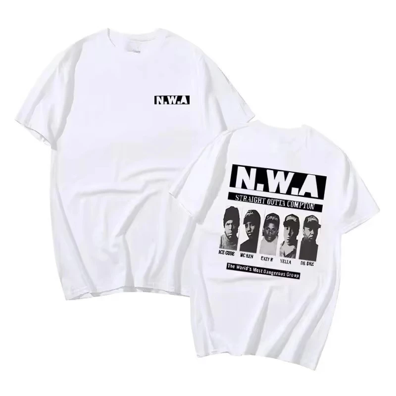 Camiseta Oversized de Algodão 2026 Nova do Grupo Musical N.W.A (NWA) com Rapper Ice Cube, MC Ren, Dr. Dre e DJ Yella - Estilo Gangsta Rap