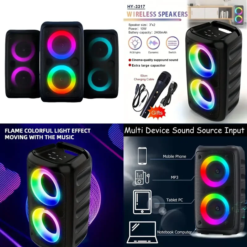 for Large Outdoor DJ Party Dual 4 inch Speakers with Microphones Color Stage Performance Speakers