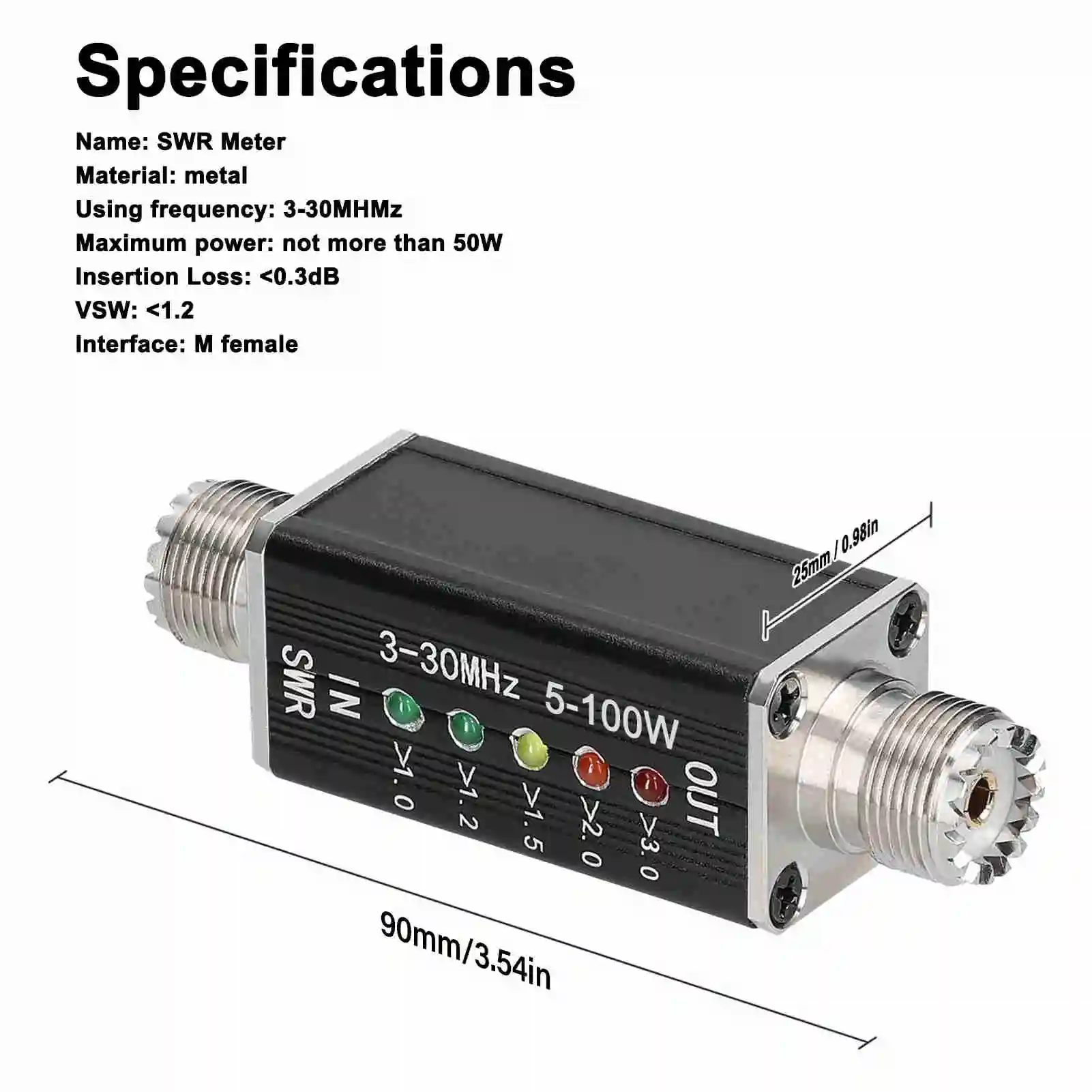 5 LED SWR Meter 3-30MHz Frequency Shortwave Standing Waves Indicator for Television Broadcasting