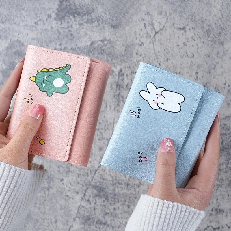 Womens Fashion Short Cute Small Wallet Multi-card Slots Triple Fold Card Holder Cute Cartoon Small Wallets