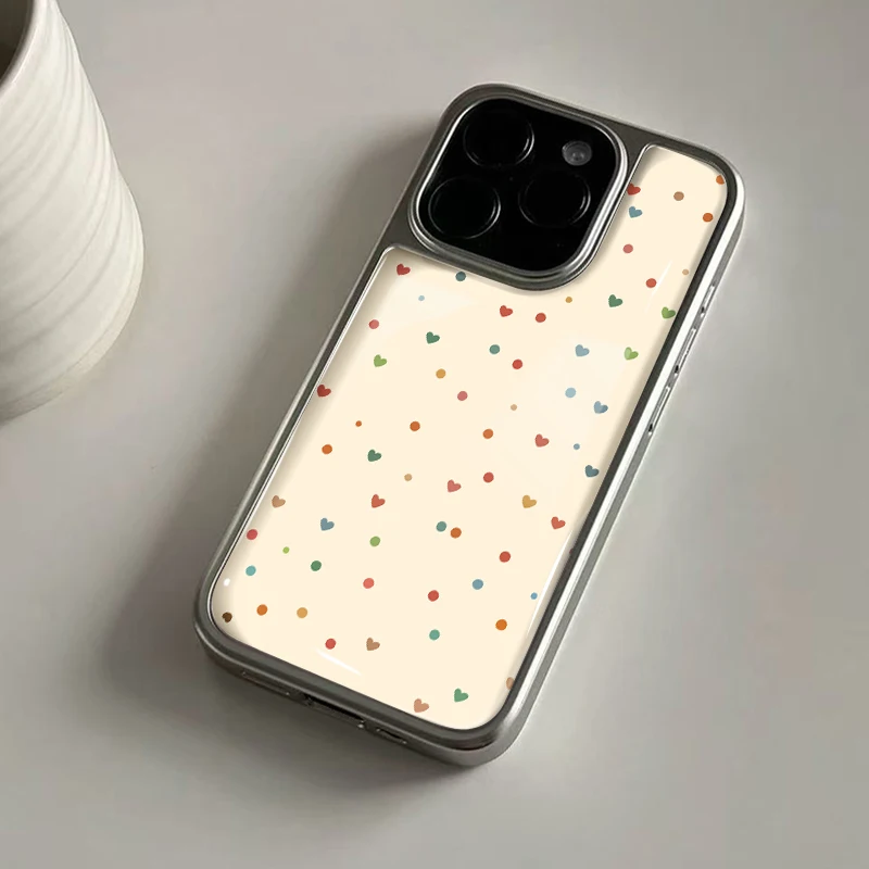 ins Romantic yellow heart hydrogel backplate silver Border Shock Proof Phone  Case for iPhone 17 16 15 14 Pro Max