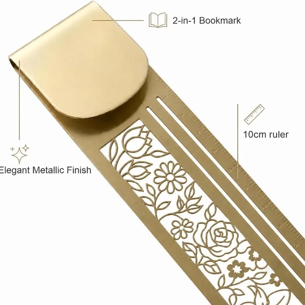Cartoon Brass Bookmark Ruler Cute Patterns Hollow Drawing Template Ruler Multi-functional Stencil Straight Ruler Kids Students