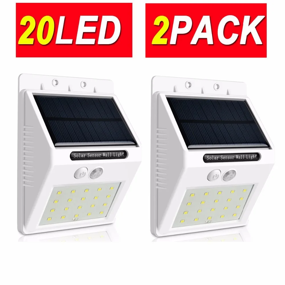 

2Pack LED Solar Light Outdoor Garden 20LED Motion Sensor Lamp Waterproof Security Lights For Wall,Driveway,Patio,Yard,Garden
