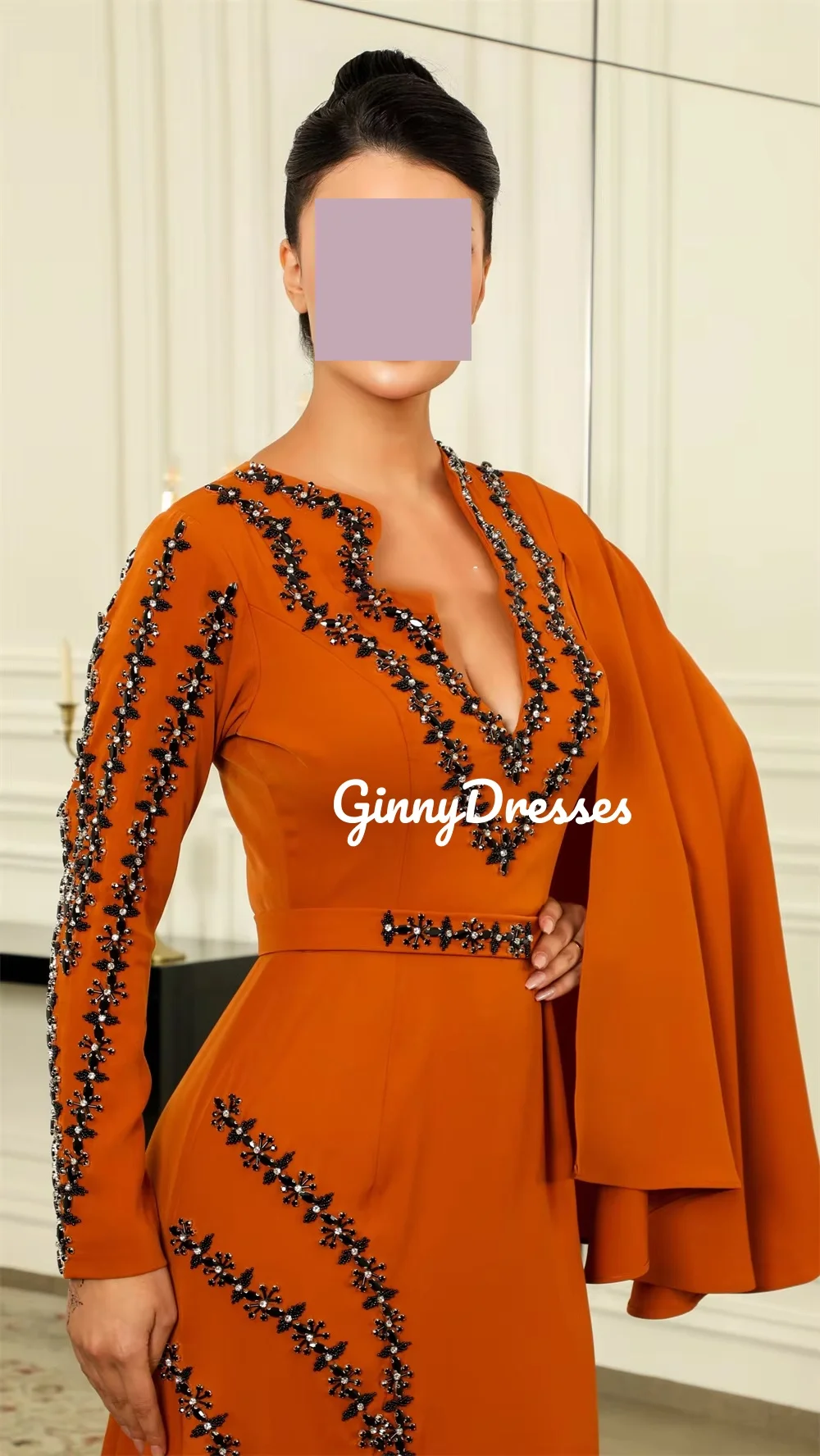 فساتين سهرة نسائية مخصصة على شكل حرف a على شكل حرف v فساتين مناسبة رسمية بطول الأرض مطرز بسحاب حتى فساتين بأكمام طويلة لـ