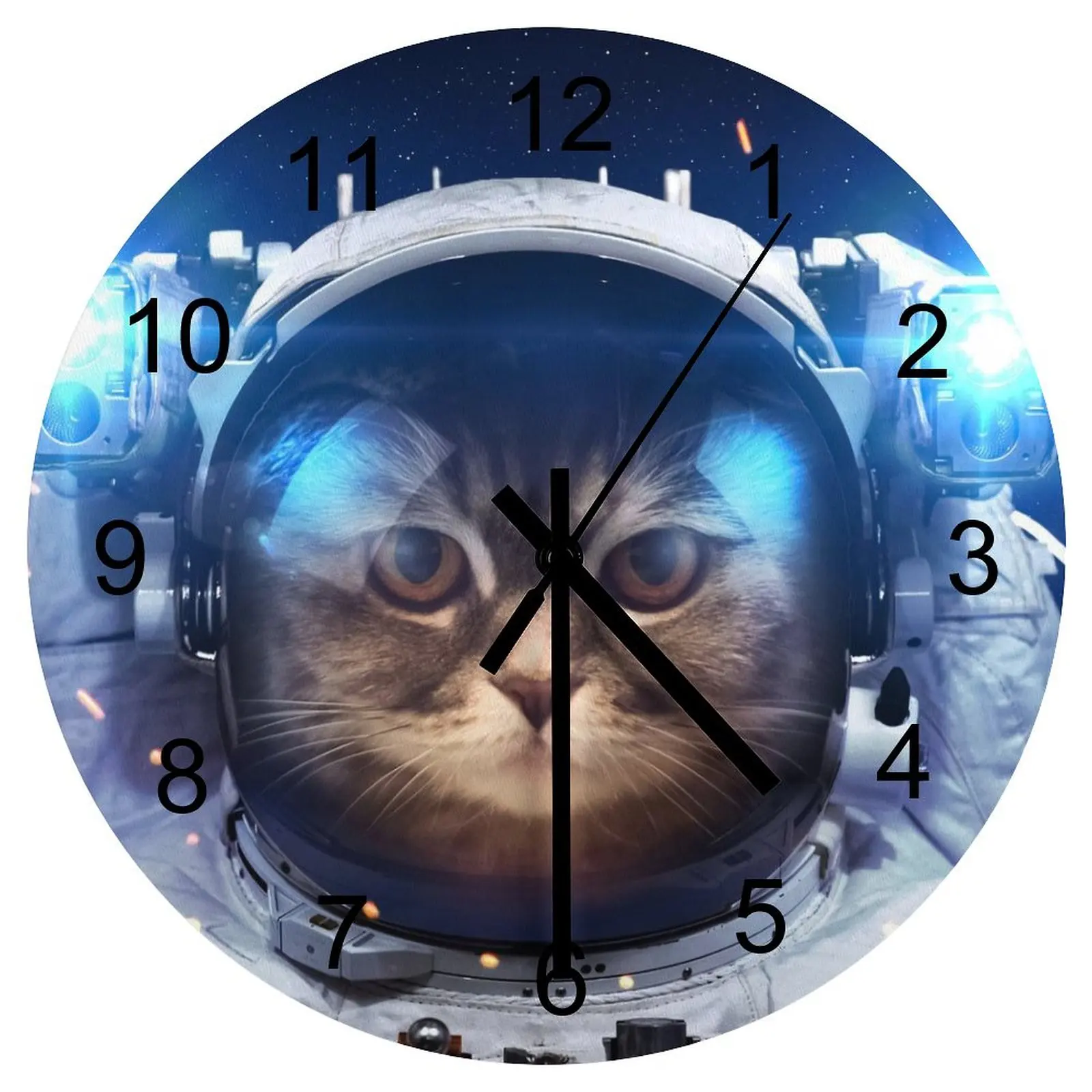 

Hallway Wall Clock Unhurried lazy cat Clocks 12 inch Silent Fashion Round Durable Battery Powered Retro Home Decor