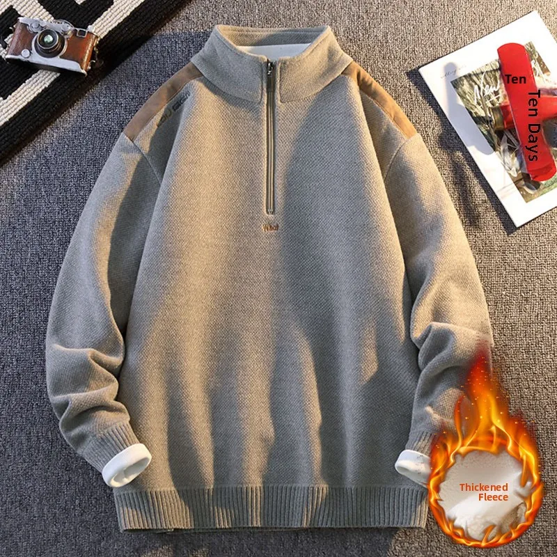 

Men's Thiened Fce Lined f Zip Knitwear Casual Faionable Winter Sweater Versatile Loose Fit Long Sve Basic Sle