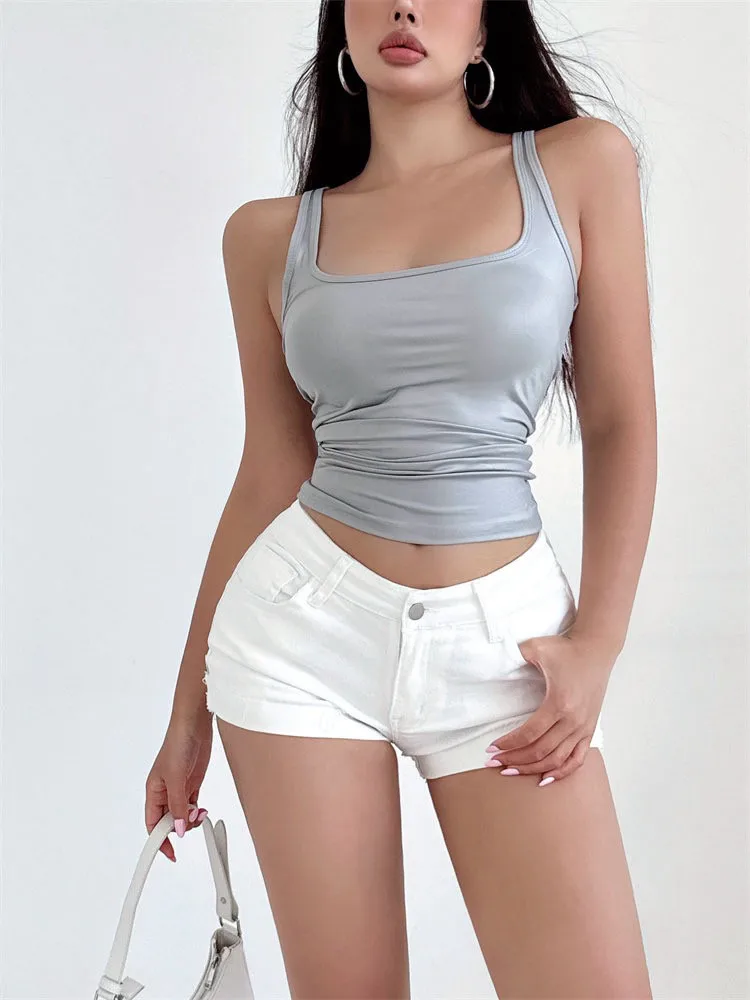 White Plump Hip Short Pants Low Waist Denim Butt Enhancing Hot Pants Cuff Lengthening Leg Effect Women's Summer Slim Fit Jeans