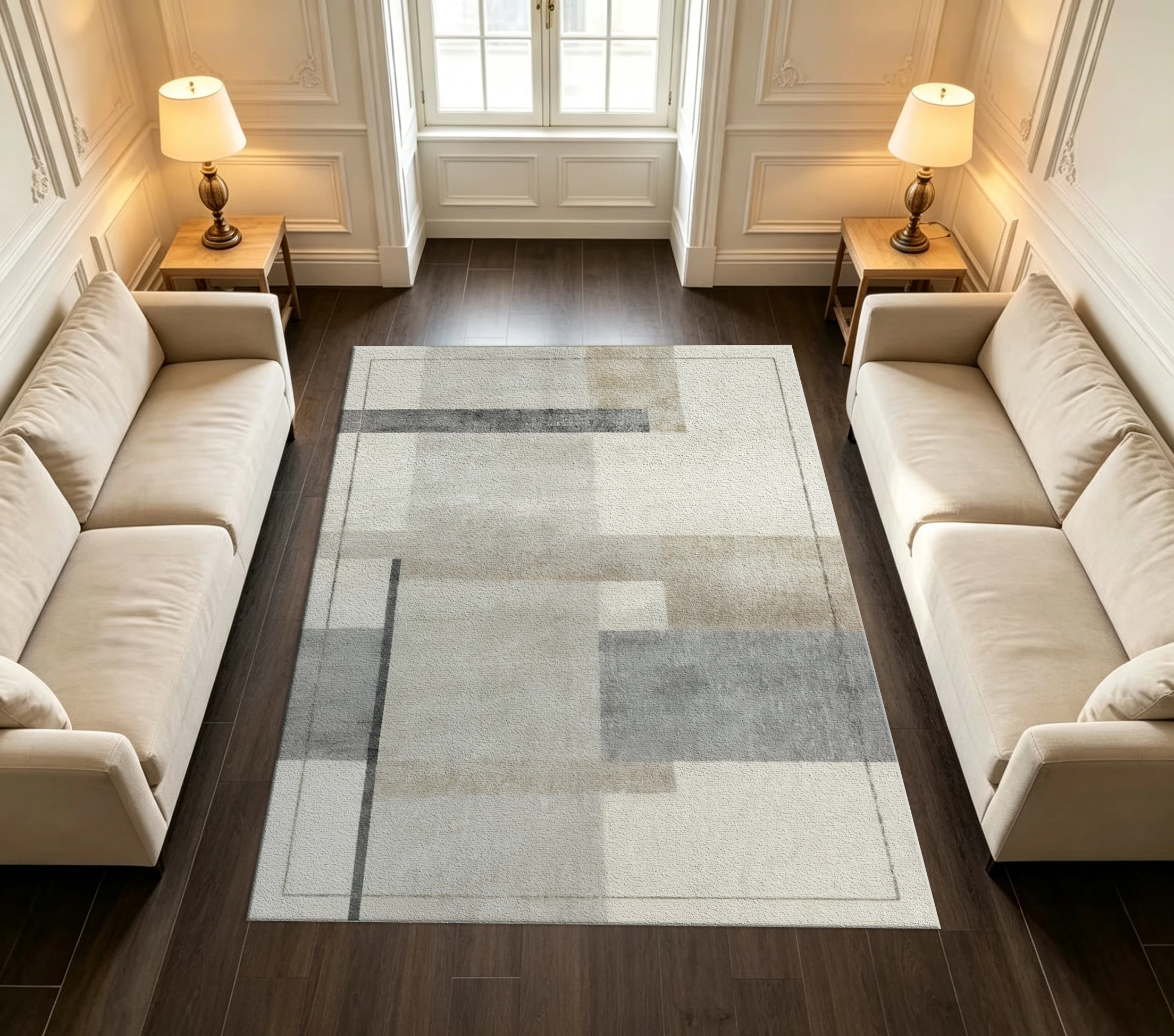 Neutral Geometric Block Carpet Flooring Abstract Retro Art Home Decor Living Room Area Rug