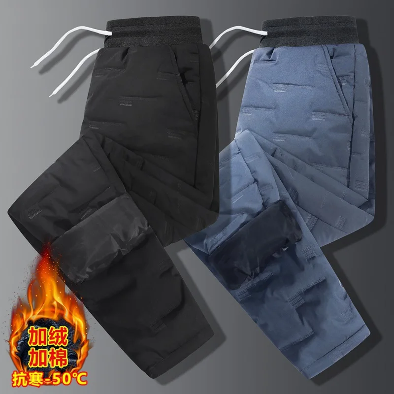 

Новая зимняя мужская верхняя одежда, хлопковые брюки с перьями, термобрюки, повседневные брюки с утолщенными завязками на ногах