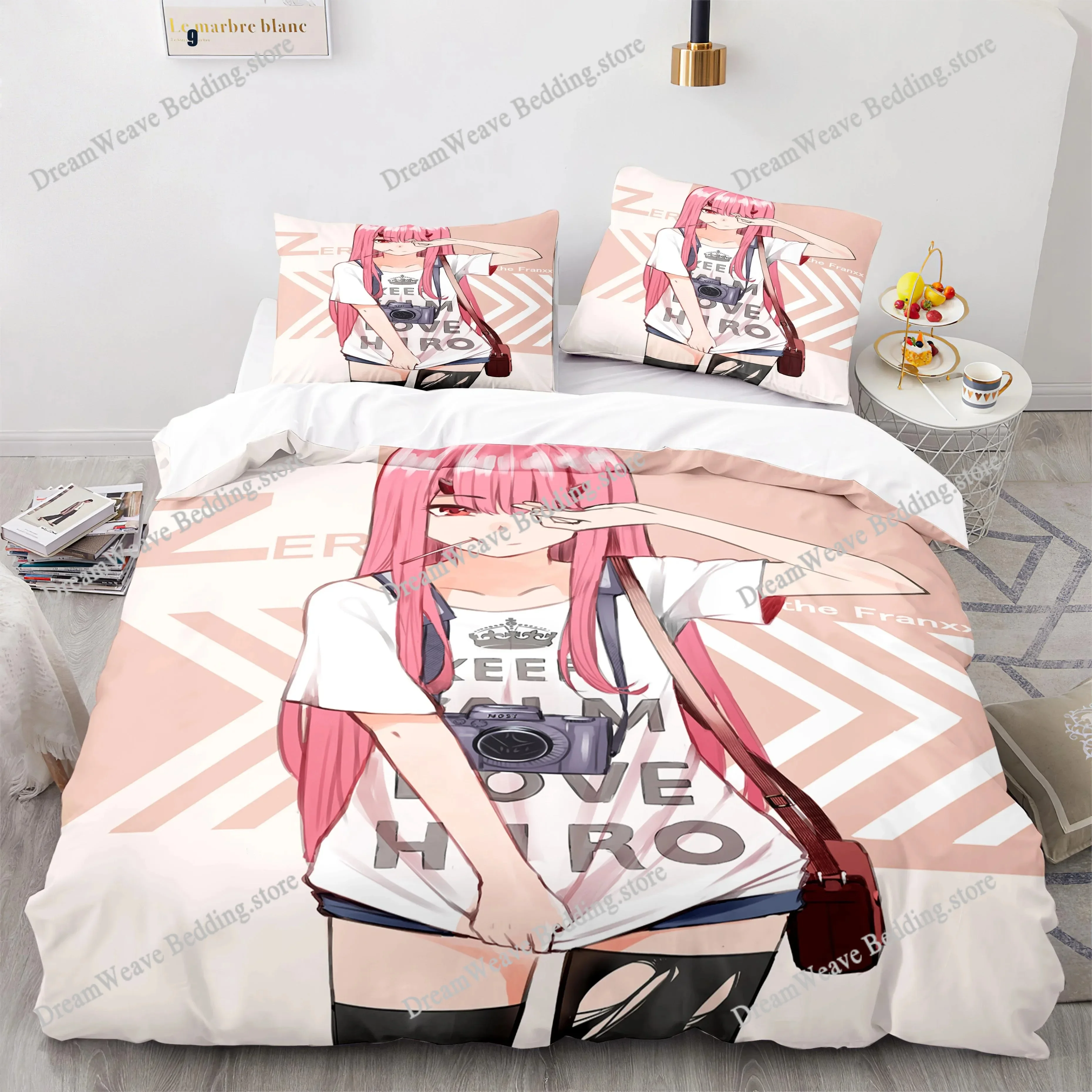 

Darling in The Franxx Zero Two 02 Cartoon Poster Sheets Quilt Covers Bedding Dormitory Sheets Bedding Set Soft Warm Bedding Set7