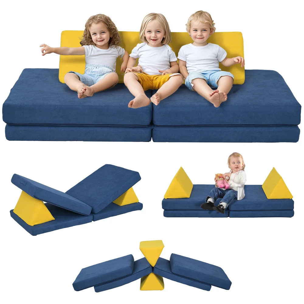 

Qaba Modular Kids Play Couch6-Piece Foam Washable Cover Toddlers18+ Blue Playroom/Bedroom