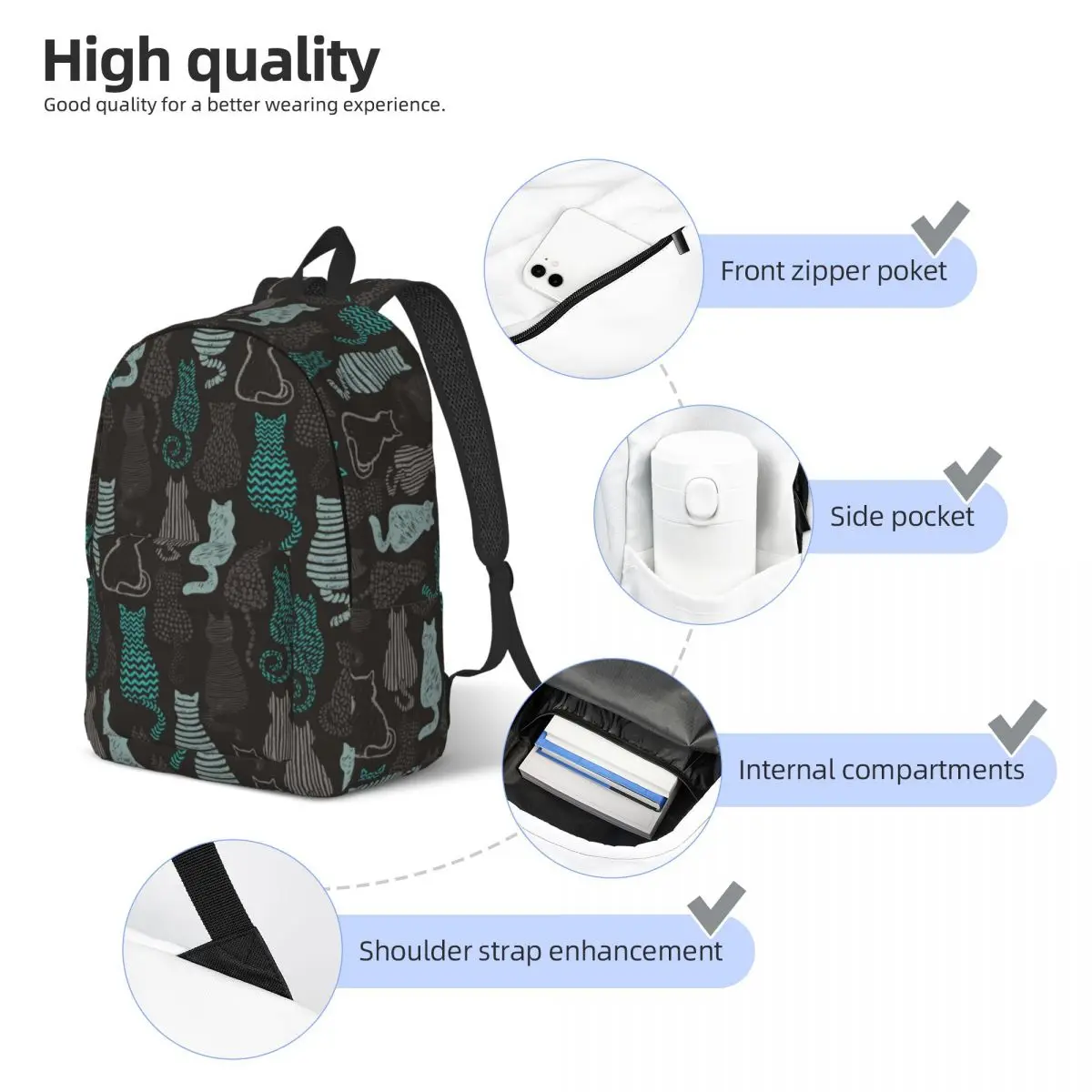 Mochila de lona con forma de gato para hombre y mujer, morral escolar con diseño de animales, ideal para ir de excursión a la universidad