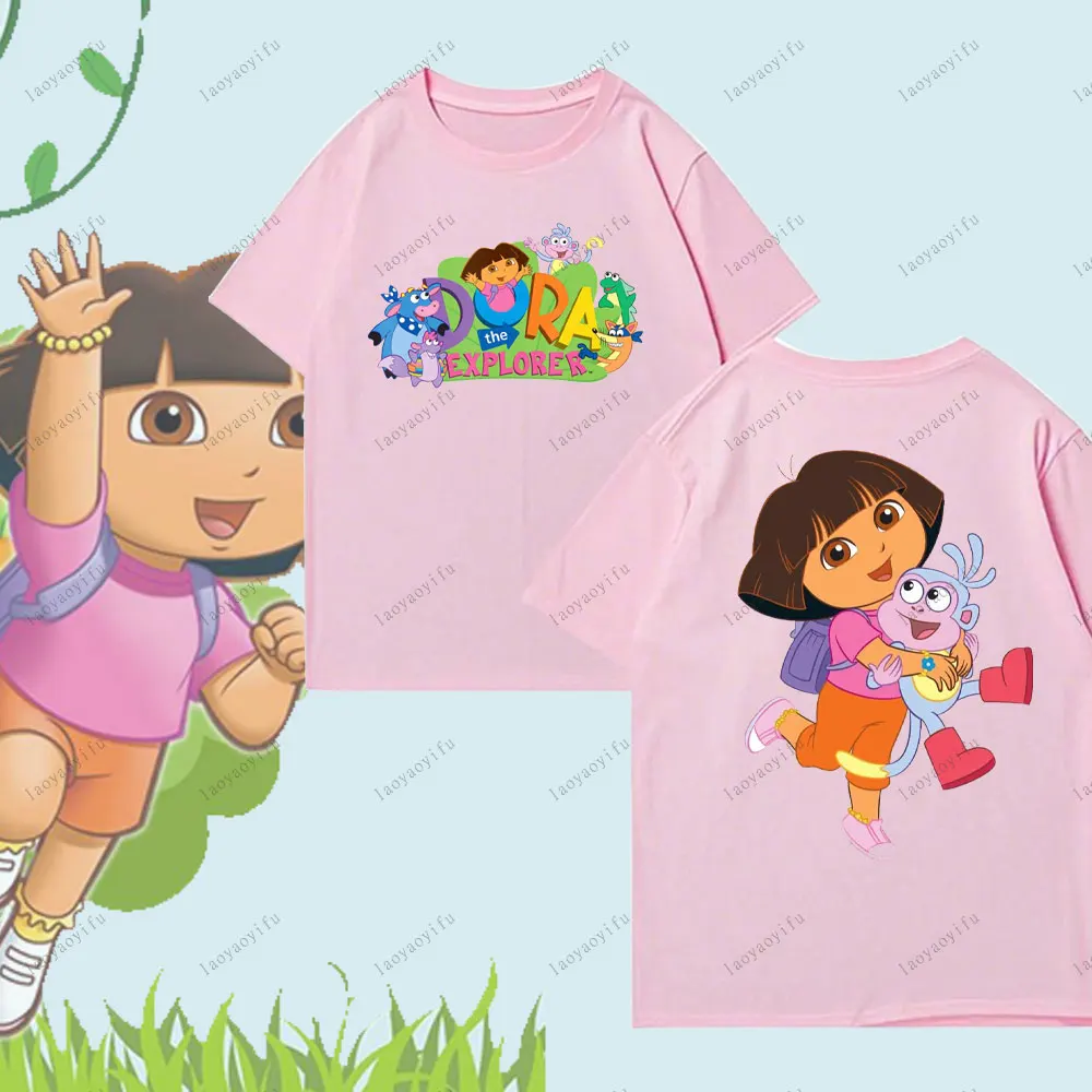 تي شيرت دورا ذا اكسبلورر اللطيف هاراجوكو بنمط الرسوم المتحركة للجنسين والنساء والرجال سويت شيرت قطني عالي الجودة موضة الشارع #4