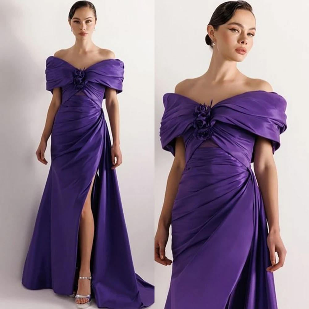 Сексуальное атласное вечернее платье с v-образным вырезом по индивидуальному заказу, простые платья для выпускного вечера с открытыми плечами, изысканные цветы, платья для особых случаев